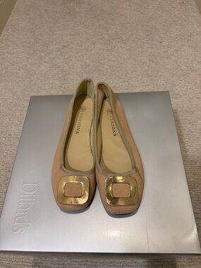 Versona Beige/Tan Suede Flats with Gold Accent